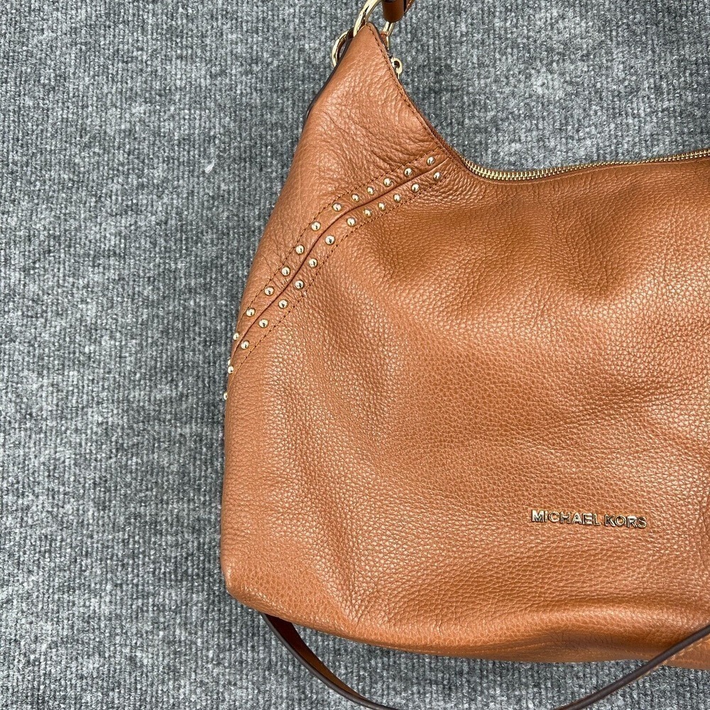 Michael Kors Purse Tan Brown Leather Handbag Shoulder Bag Studded Crossbody - Picture 4 of 14